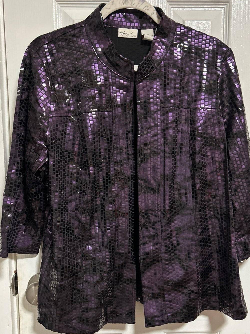 Kim Rogers Purple Metallic Textured Open-Front Tunic